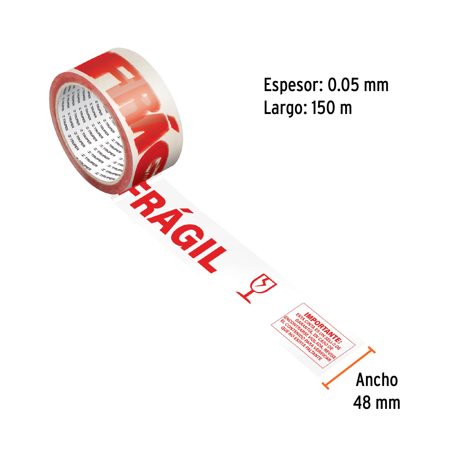 Cinta de empaque 48 mm x 150 m 'Frágil', Truper