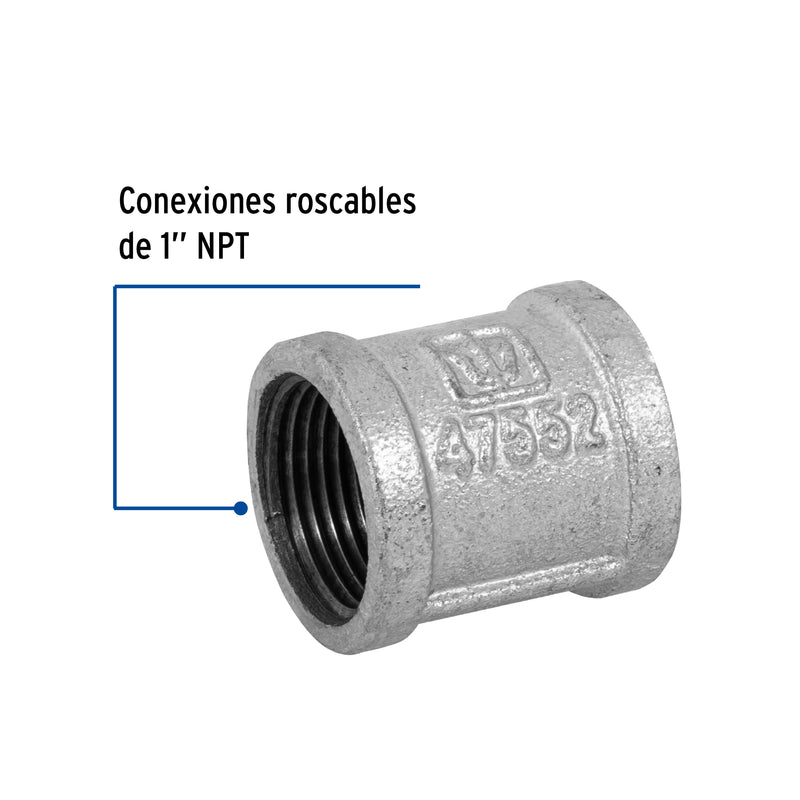 Cople reforzado, acero galvanizado, 1"