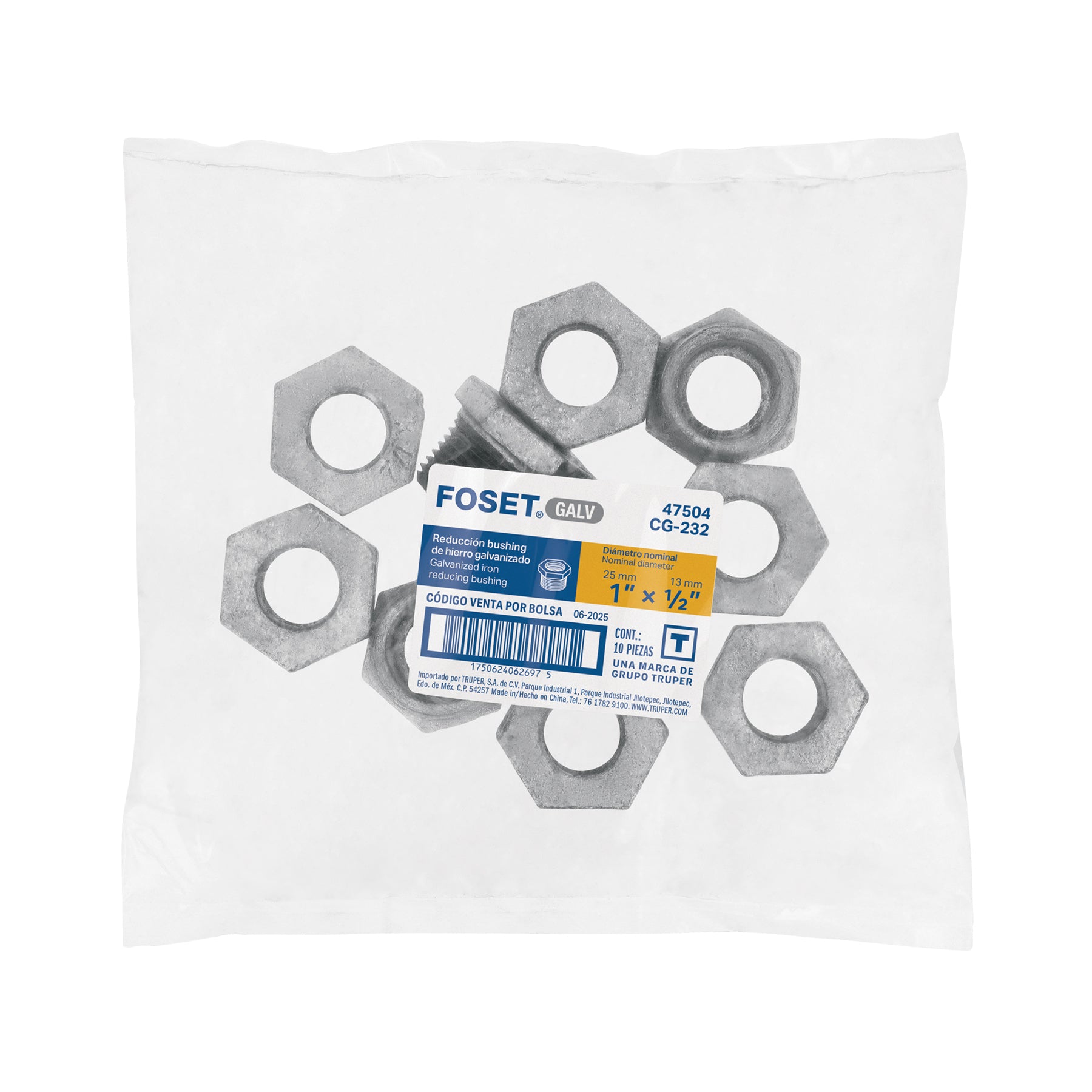 Reducción bushing, acero galvanizado, 1"x1/2"
