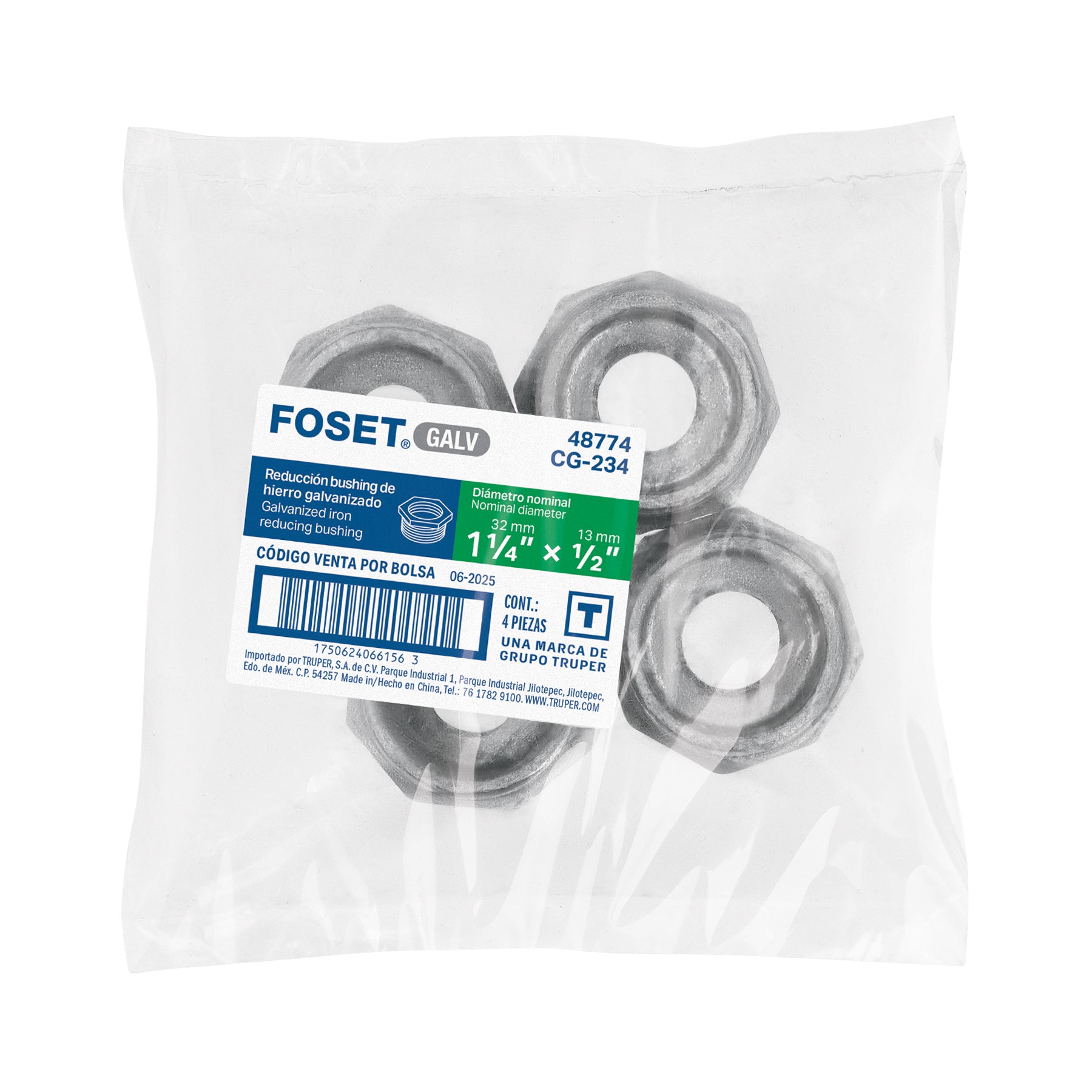 Reducción bushing, acero galvanizado, 1-1/4 x 1/2"