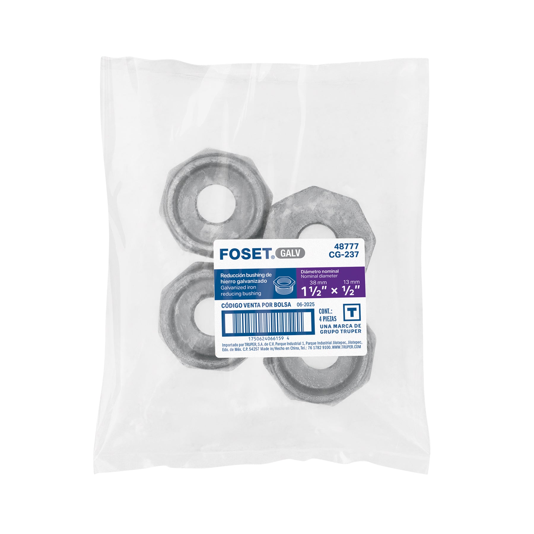 Reducción bushing, acero galvanizado, 1-1/2 x 1/2"
