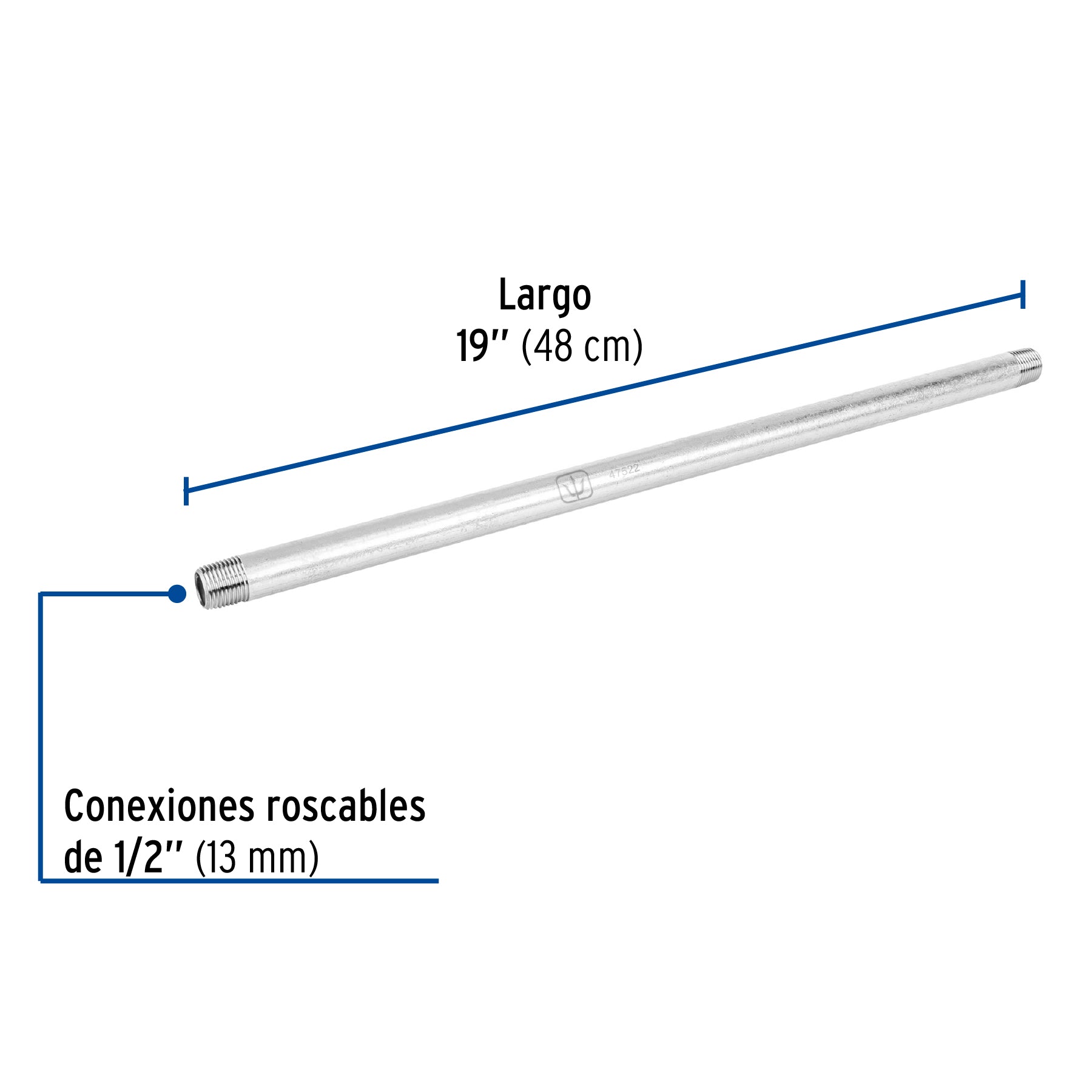 Niple, acero galvanizado, 1/2" x 19", cédula 40