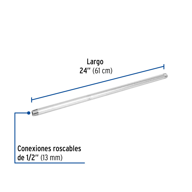 Niple, acero galvanizado, 1/2" x 24", cédula 40