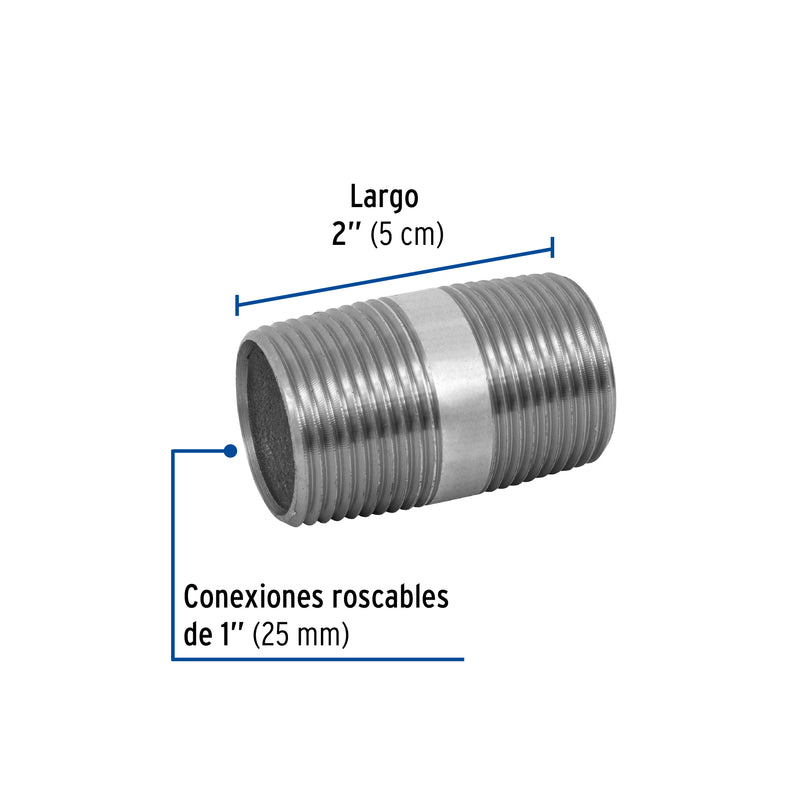 Niple, acero galvanizado, 1" x 2", cédula 40