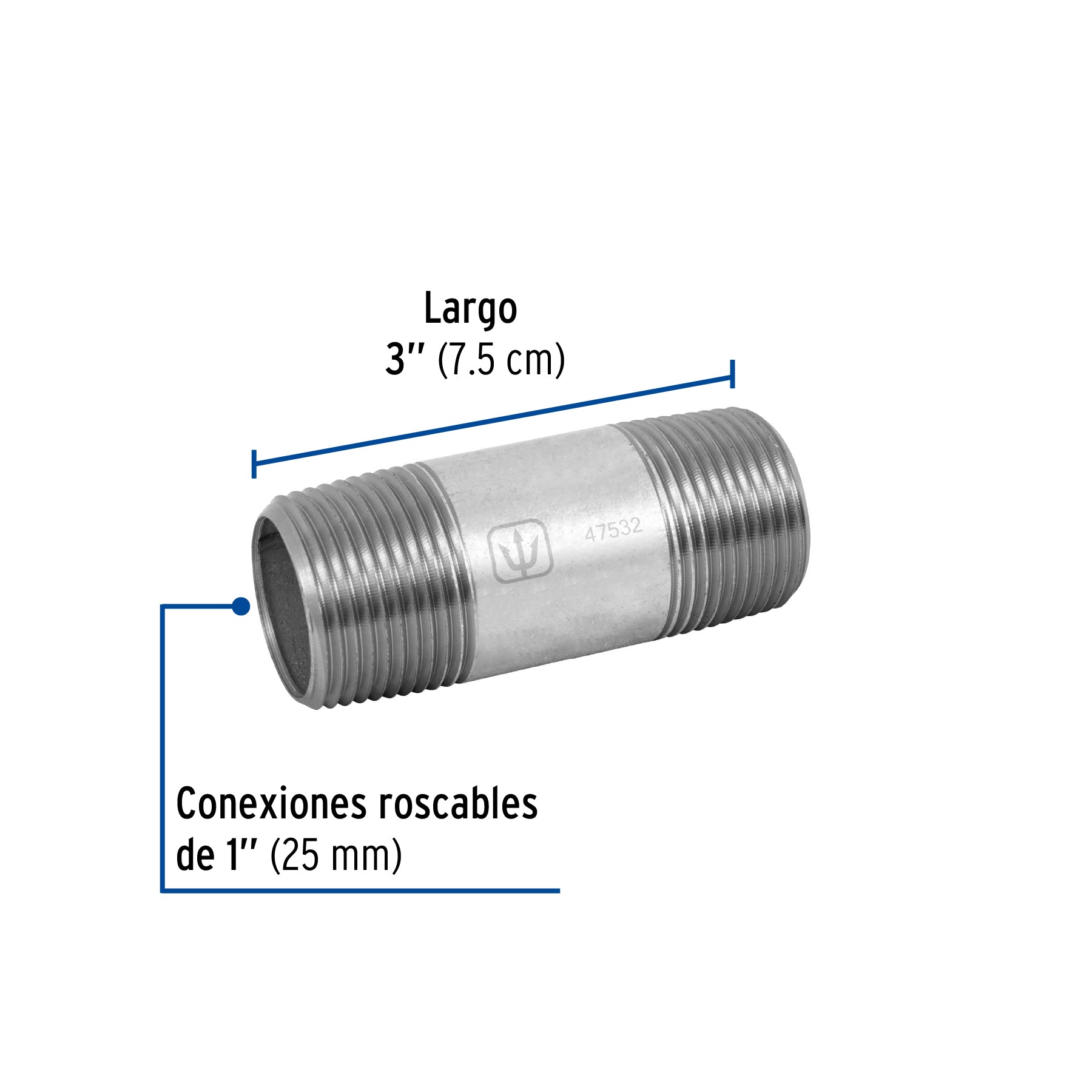 Niple, acero galvanizado, 1" x 3", cédula 40