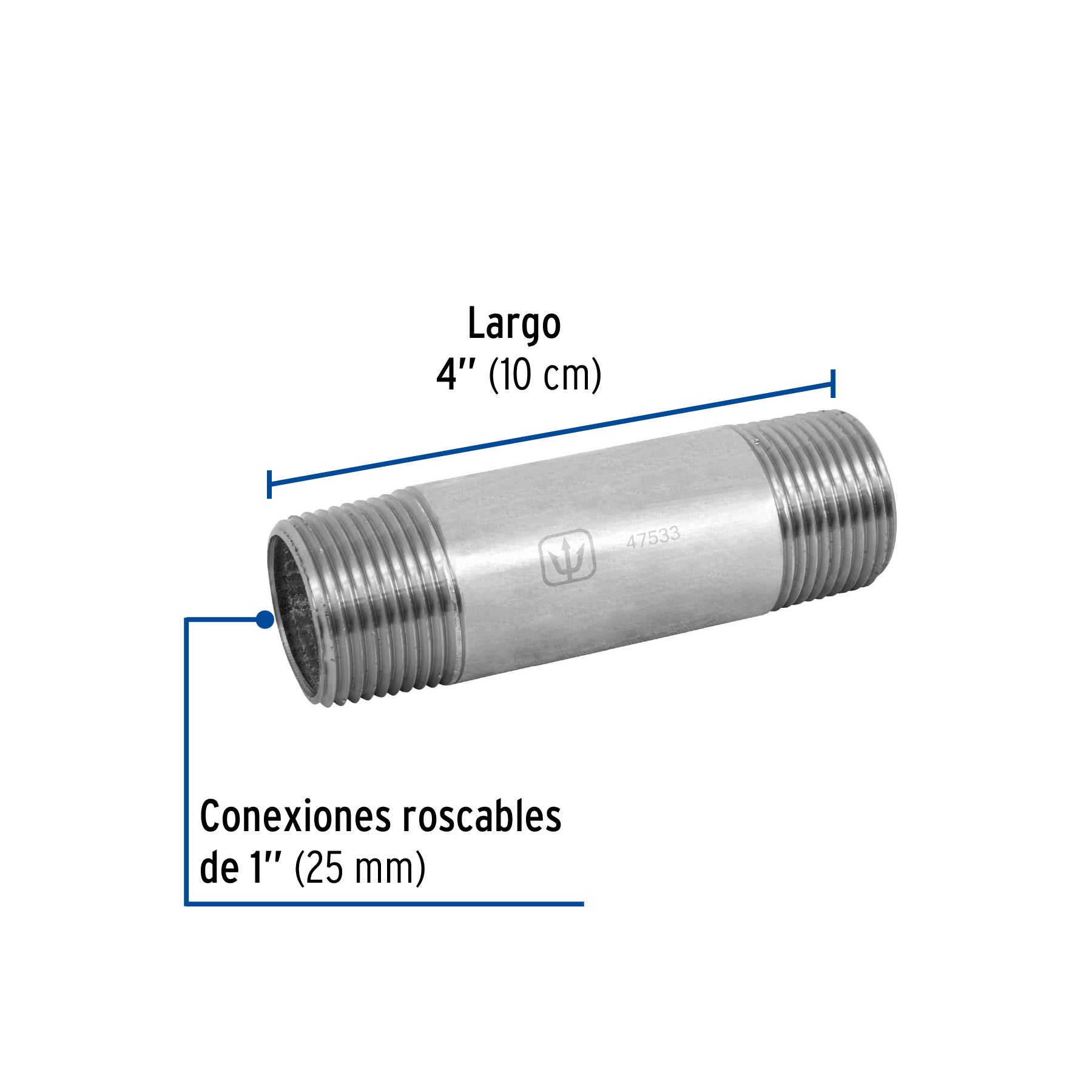 Niple, acero galvanizado, 1" x 4", cédula 40
