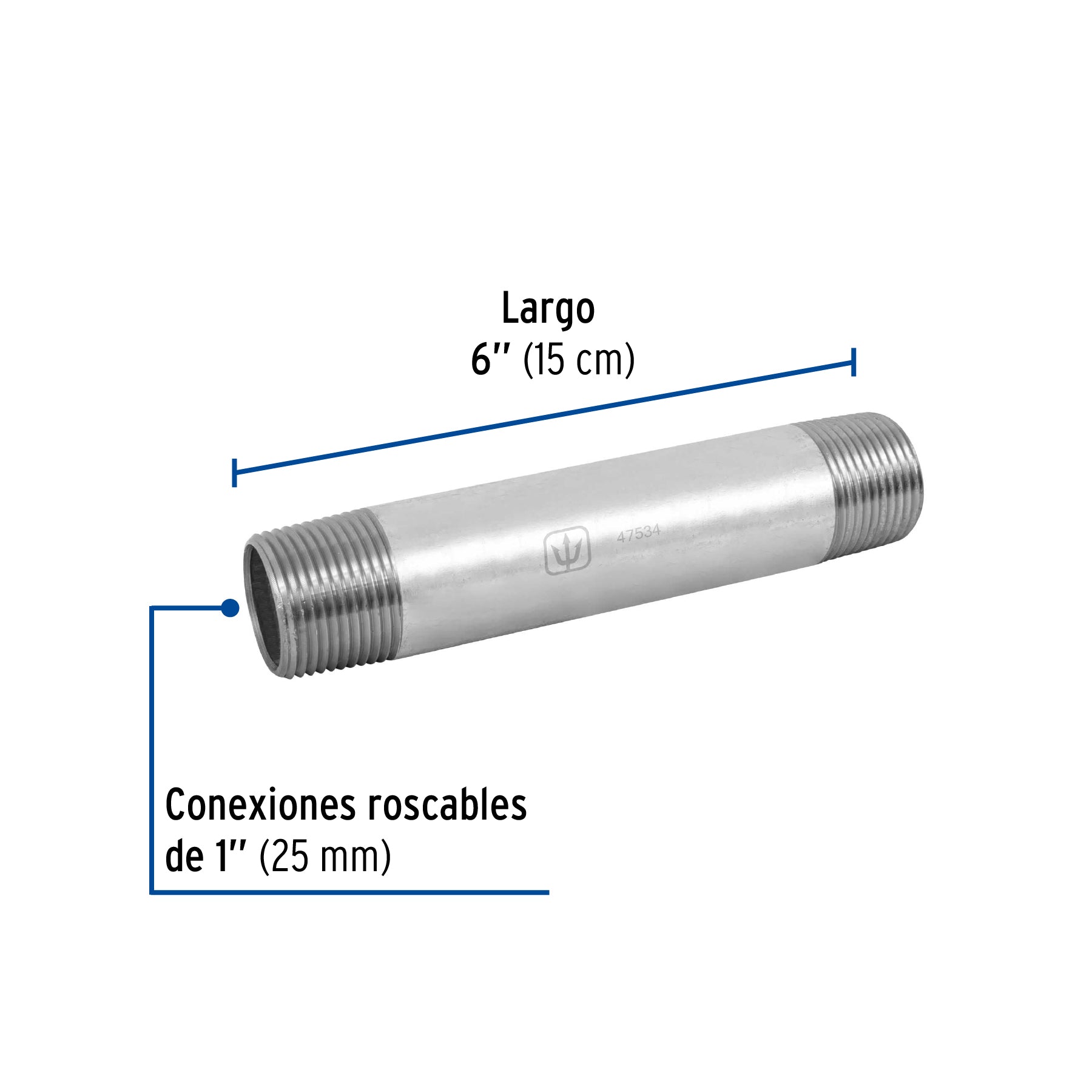 Niple, acero galvanizado, 1" x 6", cédula 40
