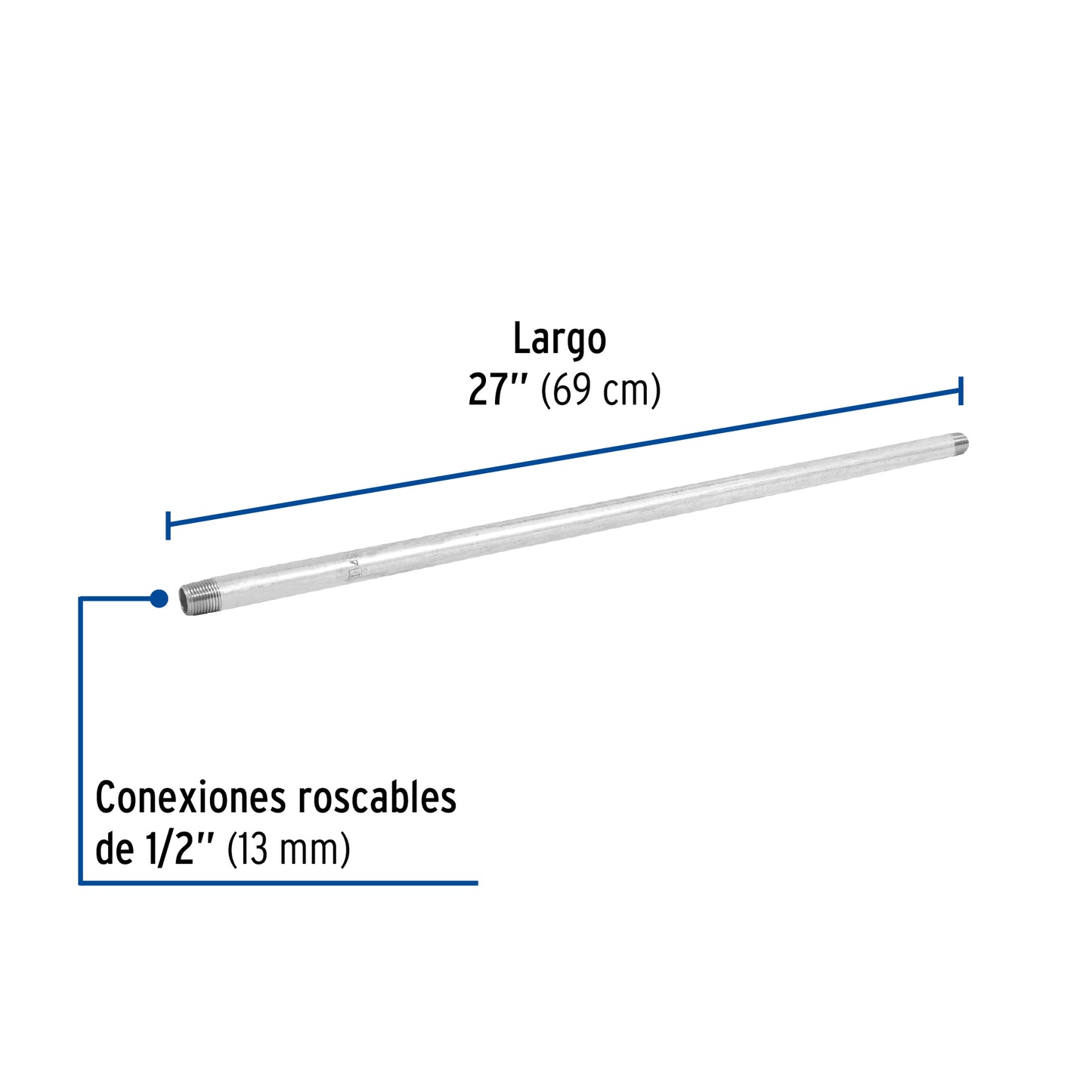 Niple, acero galvanizado, 1/2 x 27", cedula 40