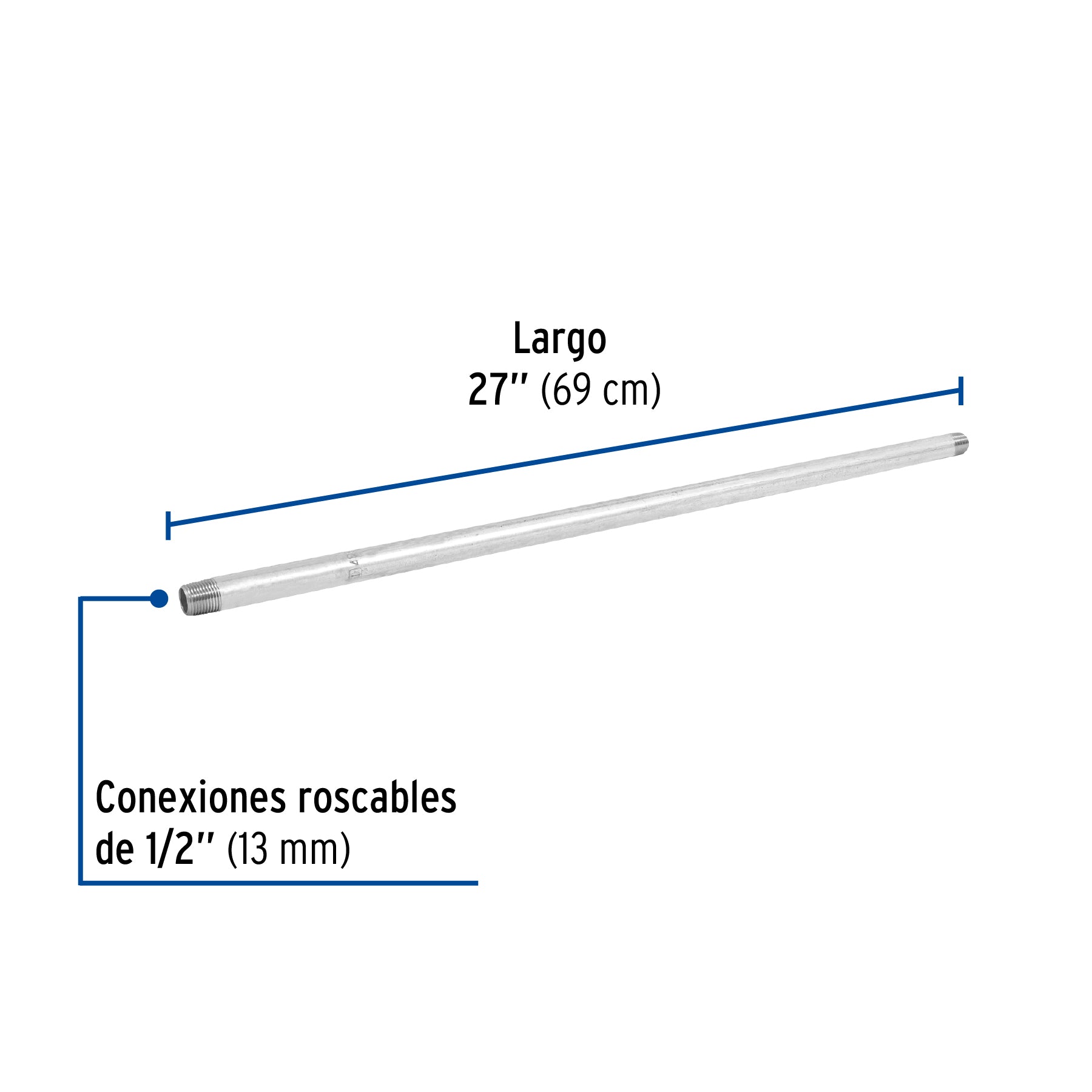 Niple, acero galvanizado, 1/2 x 27", cedula 40