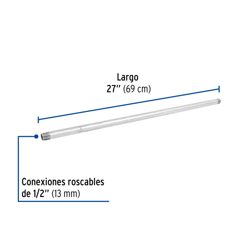 Niple de acero galvanizado 1/2 x 27", FOSET