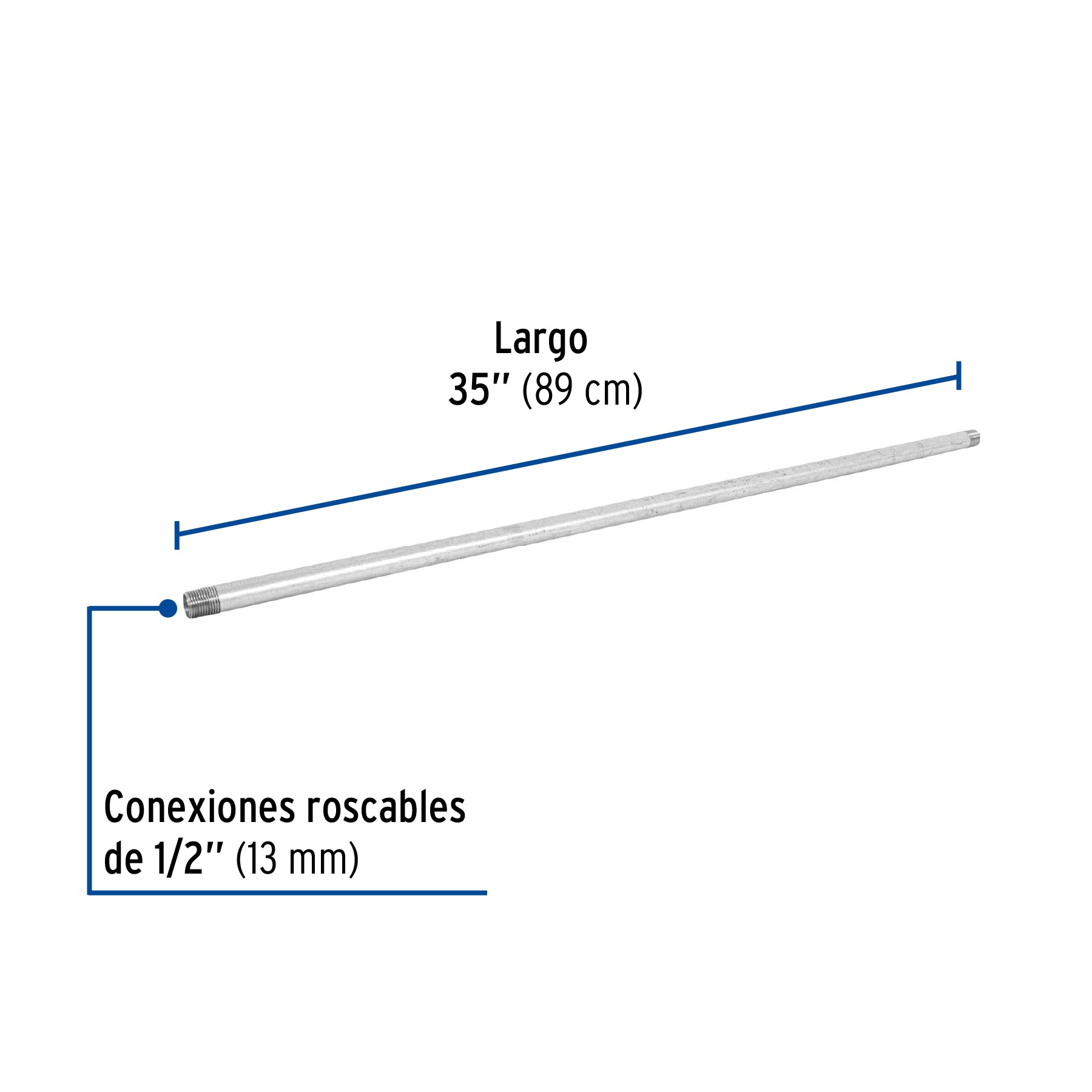 Niple, acero galvanizado, 1/2 x 35", cedula 40