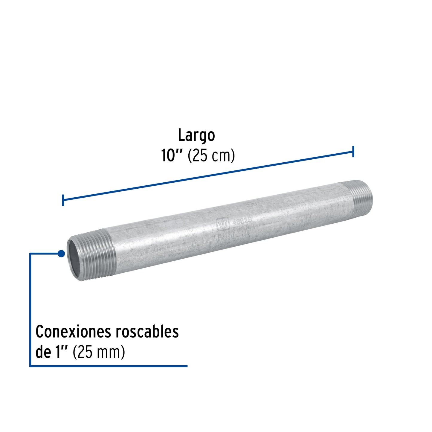 Niple, acero galvanizado, 1 x 10", cedula 40