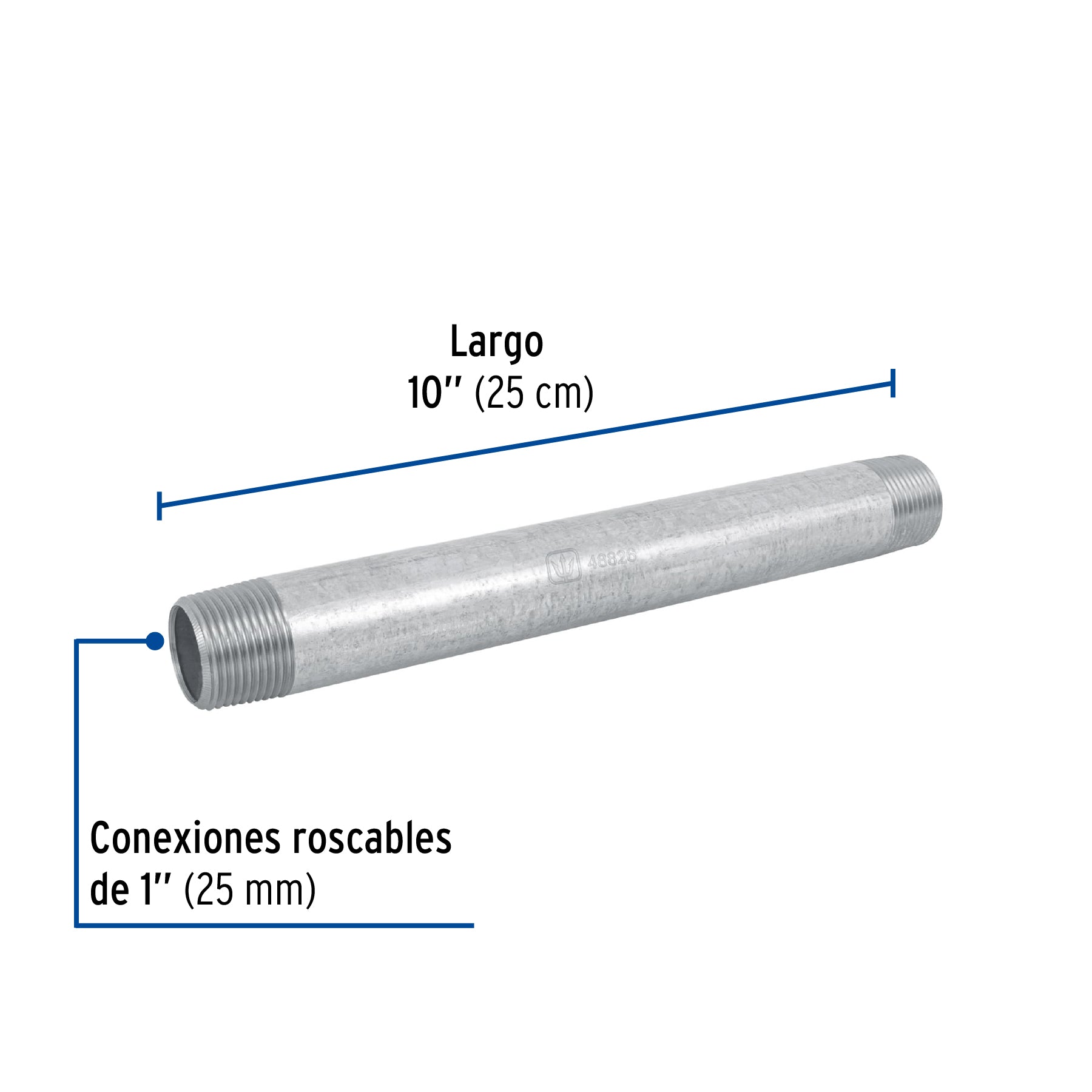 Niple, acero galvanizado, 1 x 10", cedula 40