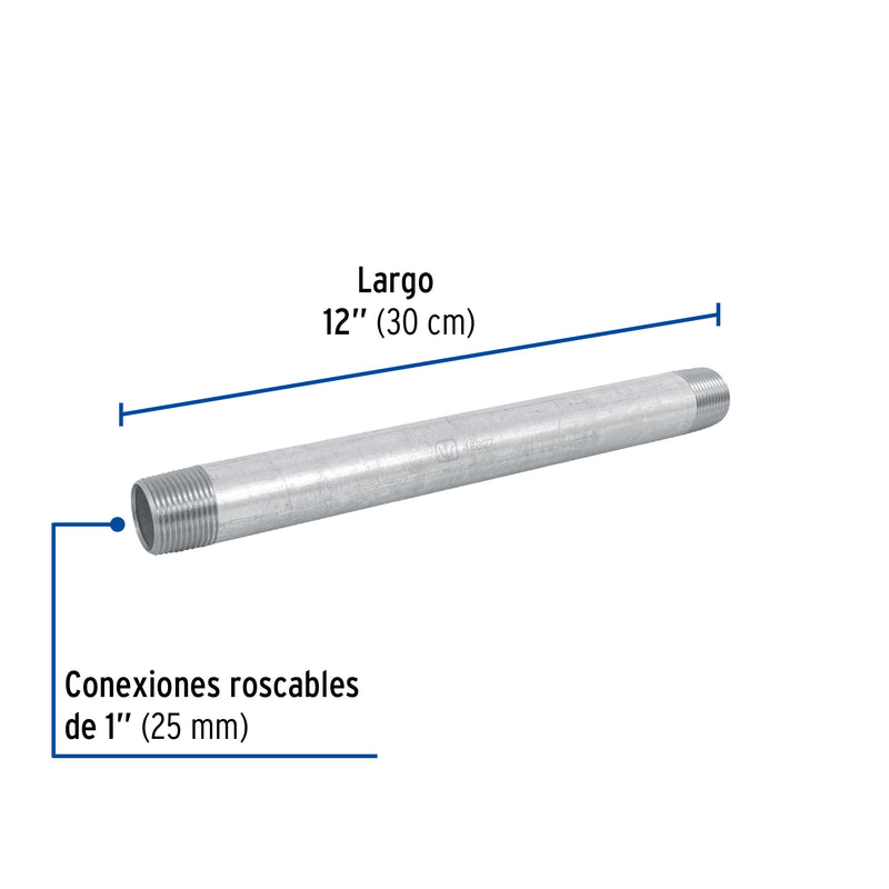 Niple de acero galvanizado 1 x 12", FOSET