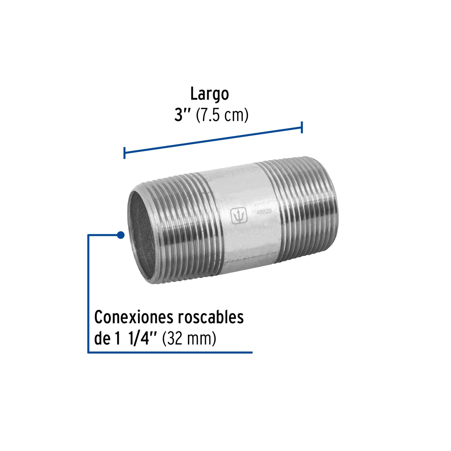Niple, acero galvanizado, 1-1/4 x 3", cedula 40