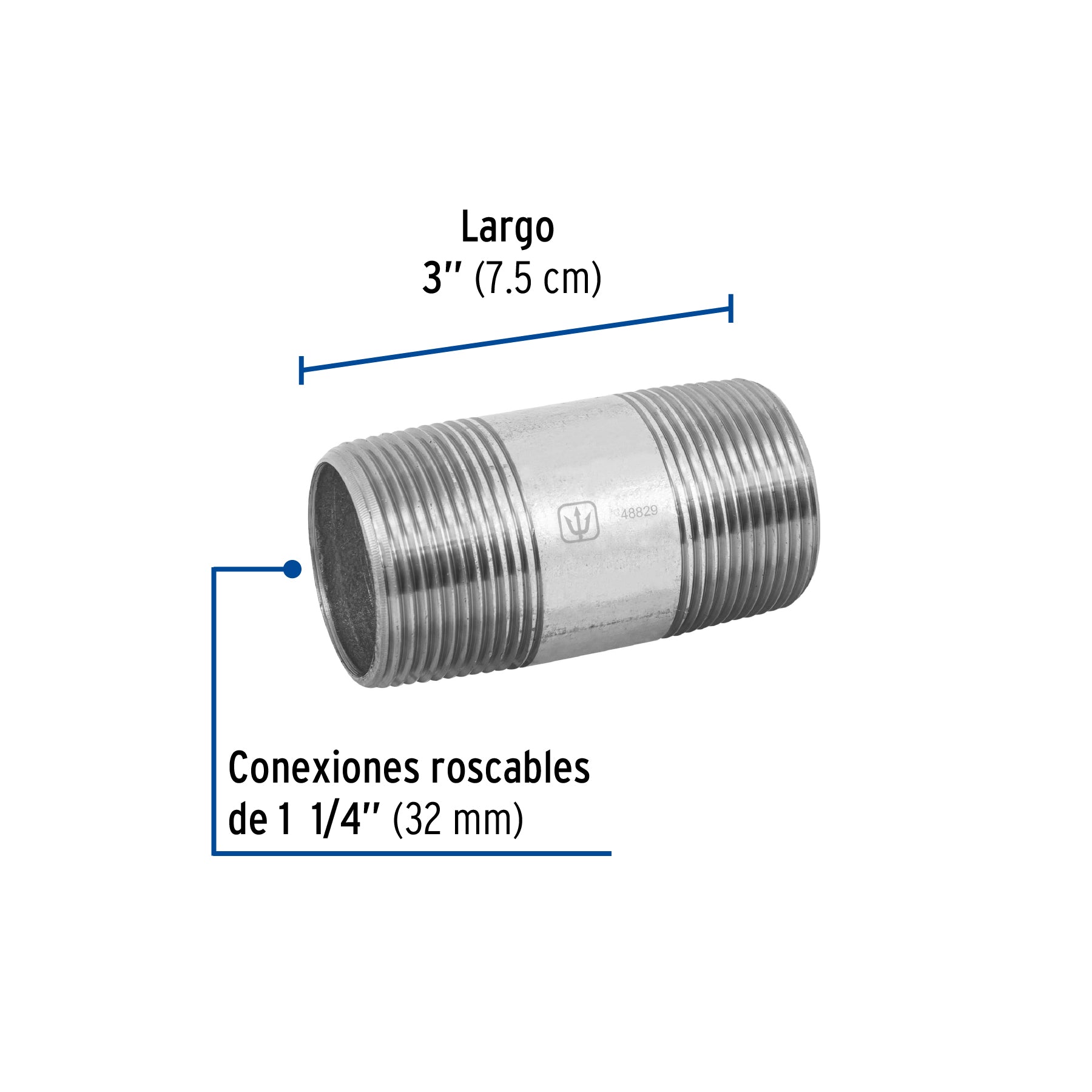 Niple, acero galvanizado, 1-1/4 x 3", cedula 40