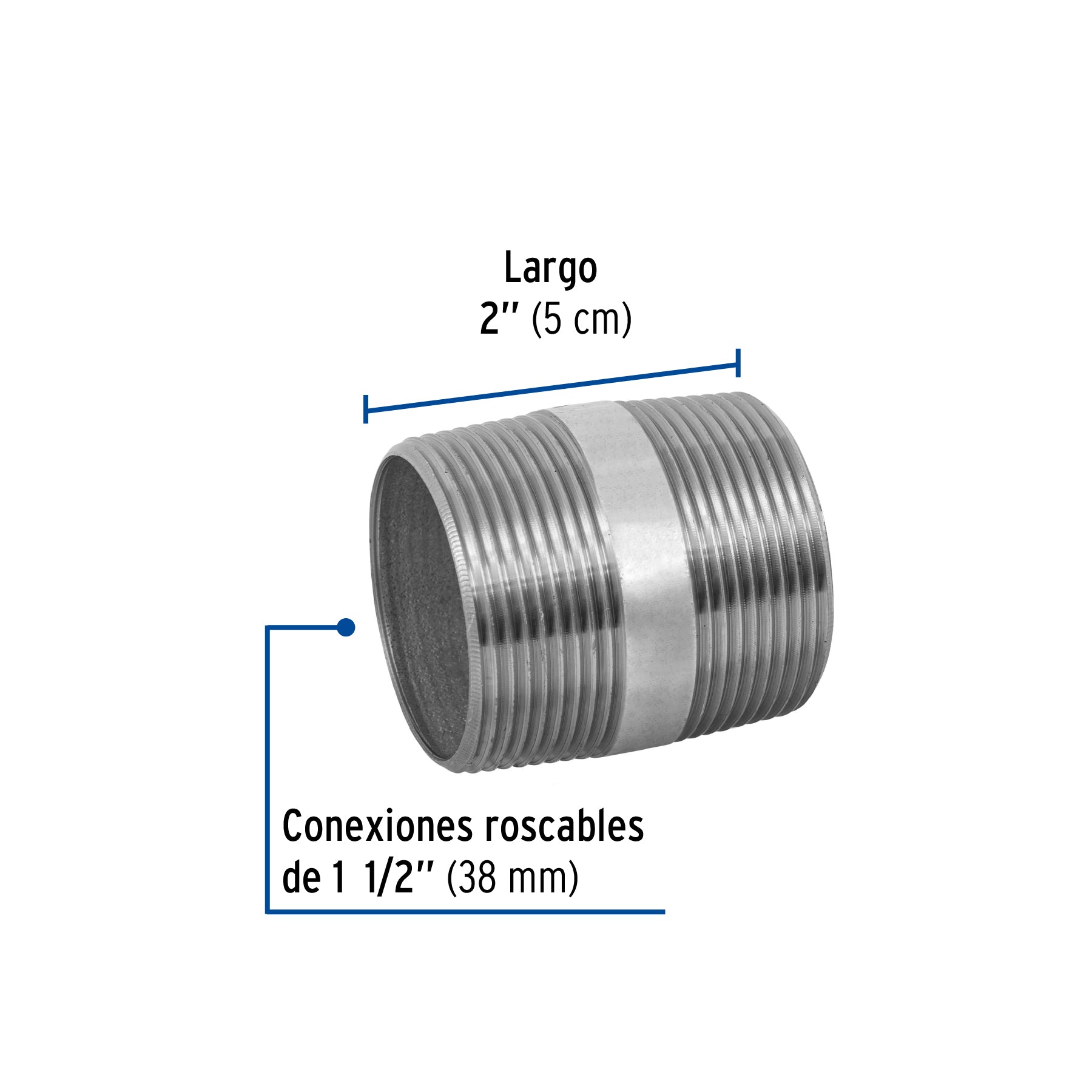 Niple, acero galvanizado, 1-1/2 x 2", cedula 40