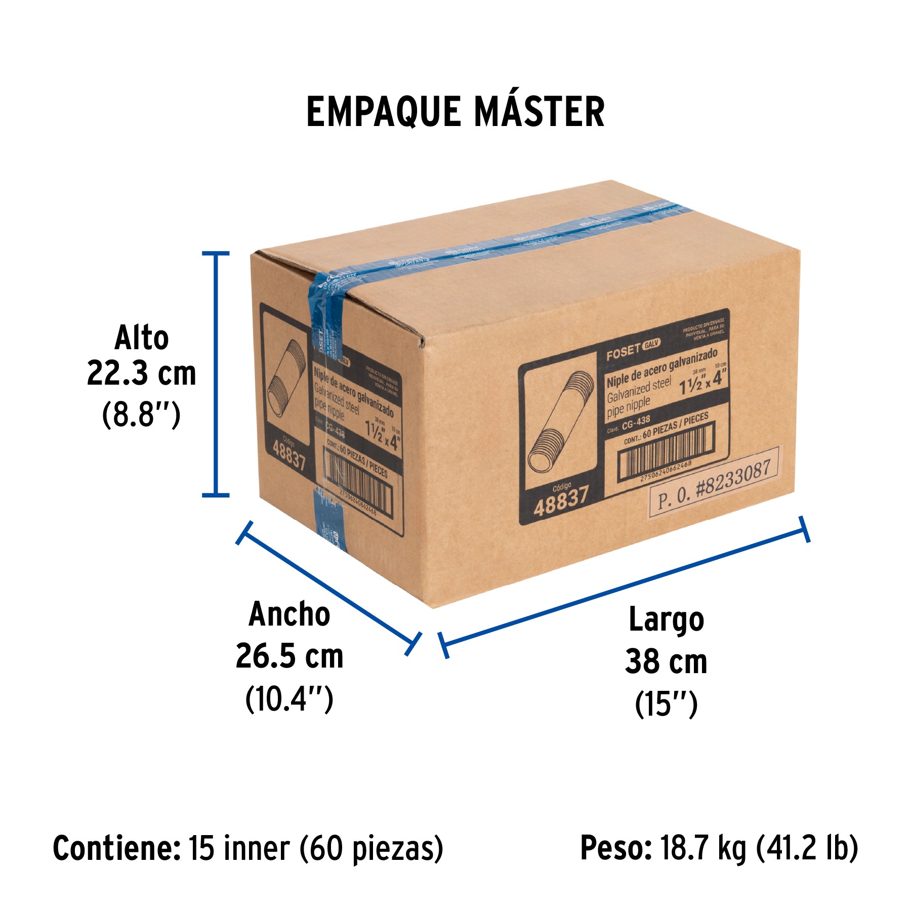 Niple, acero galvanizado, 1-1/2 x 4", cedula 40