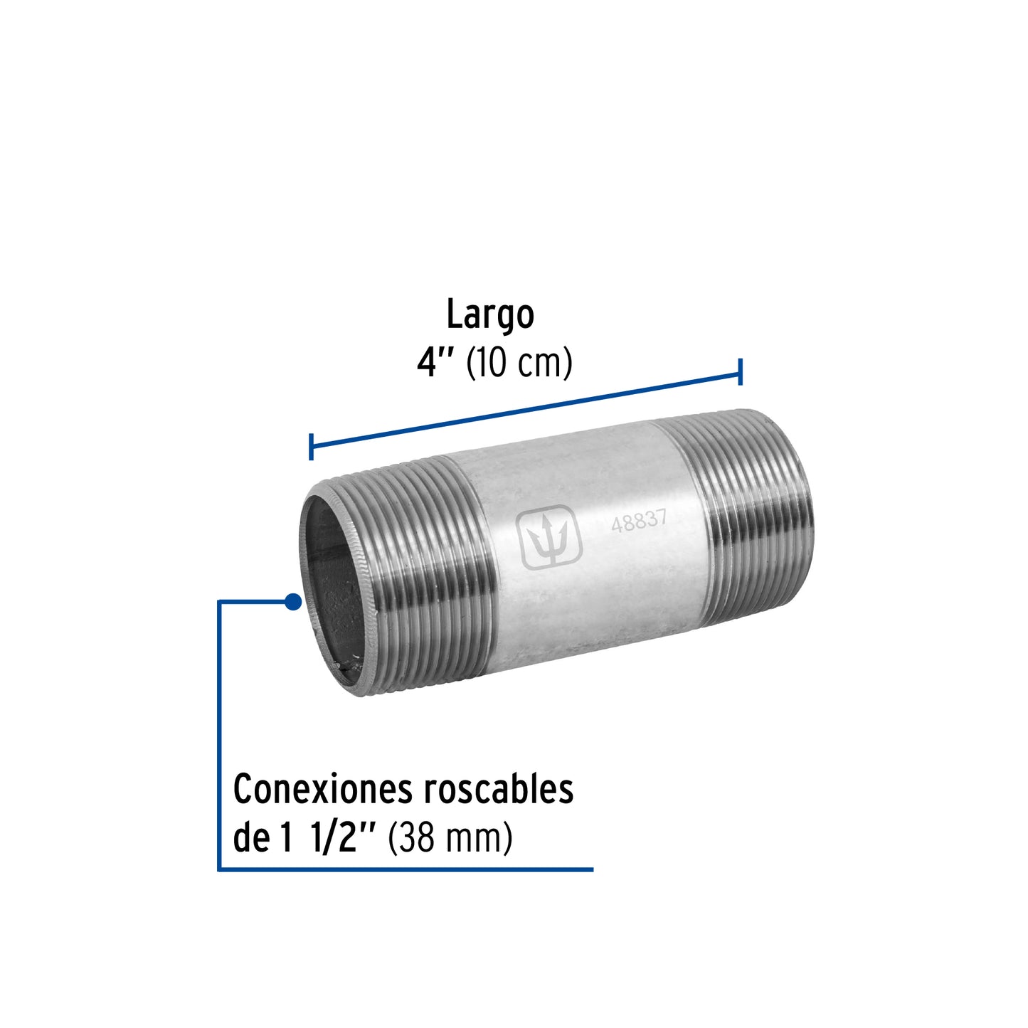 Niple, acero galvanizado, 1-1/2 x 4", cedula 40
