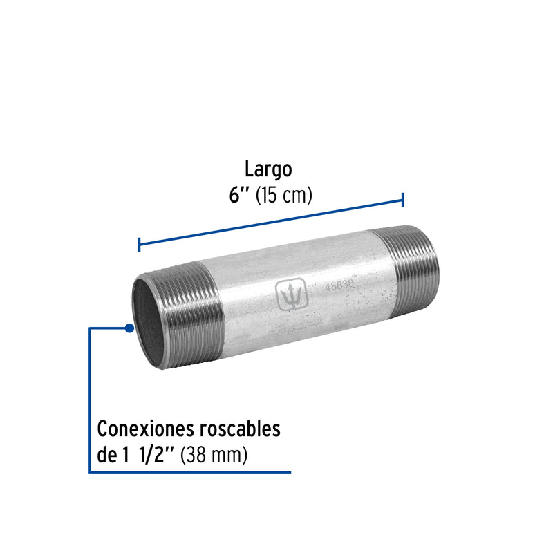 Niple de acero galvanizado 1-1/2 x 8", FOSET