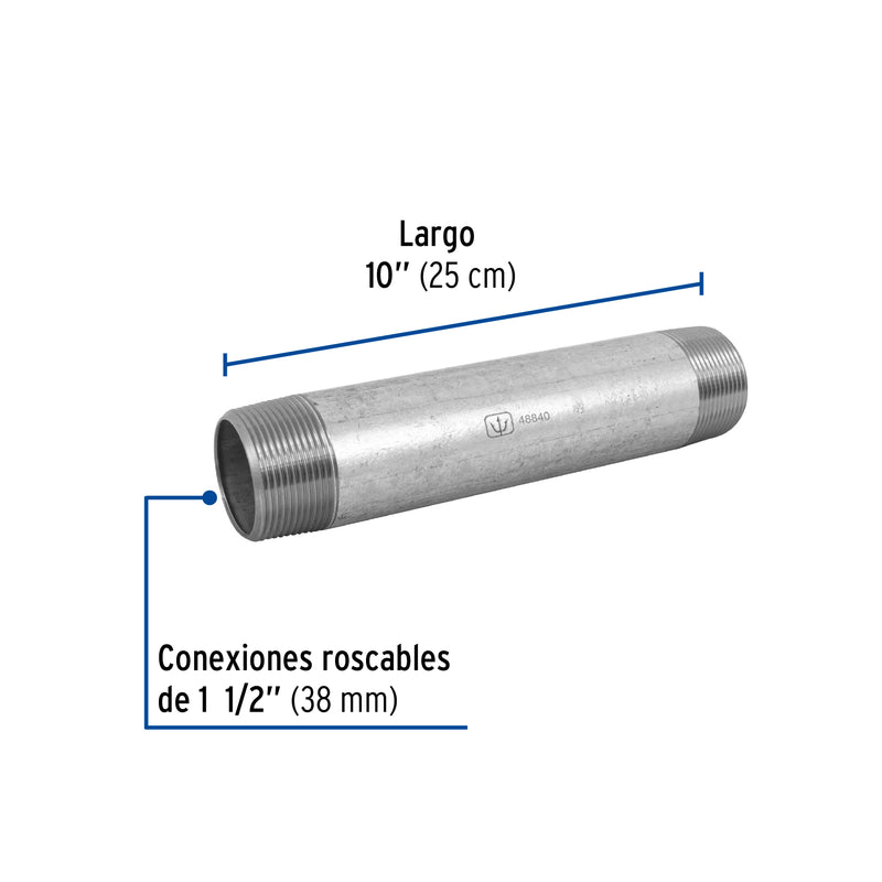 Niple de acero galvanizado 1-1/2 x 10", FOSET