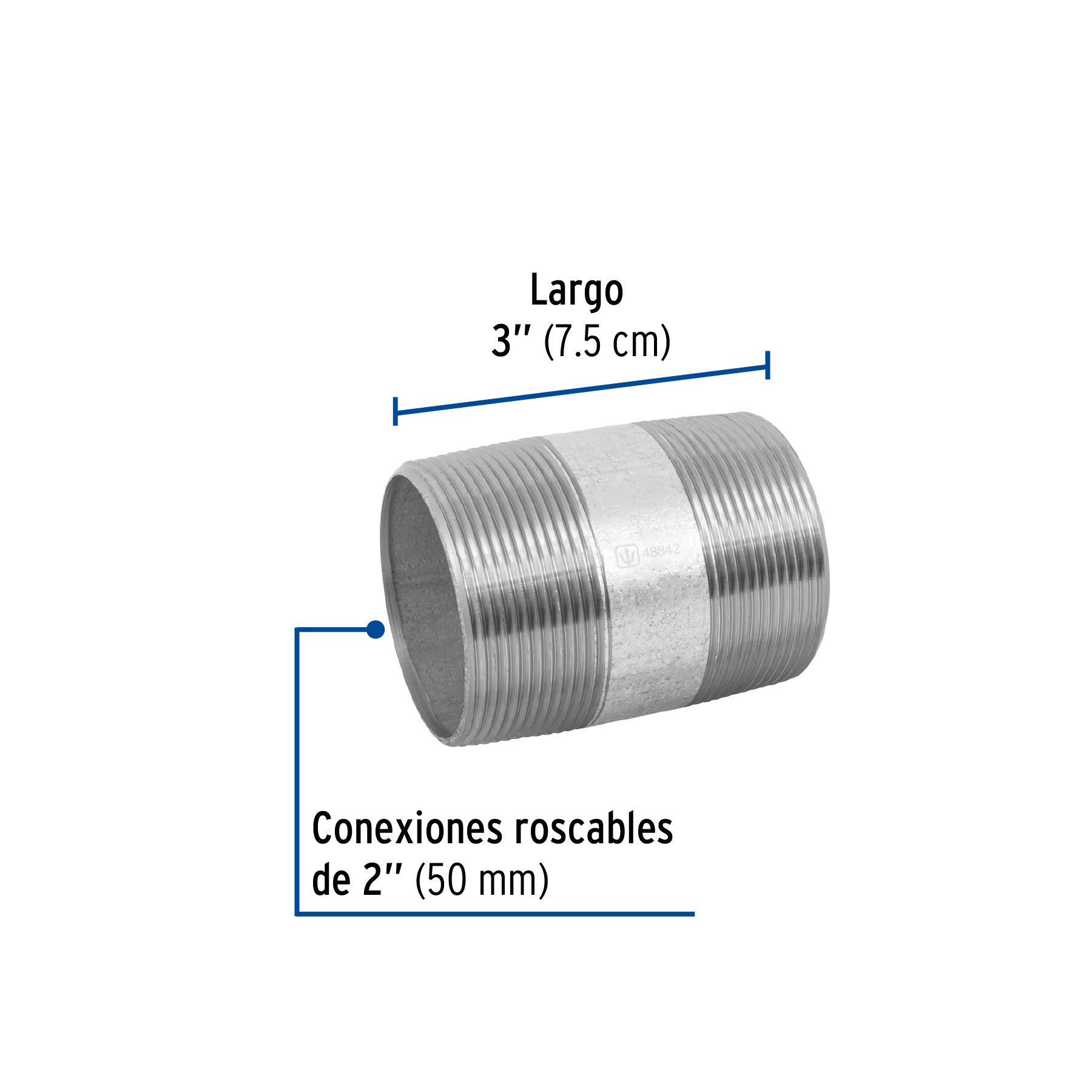 Niple, acero galvanizado, 2 x 3", cedula 40