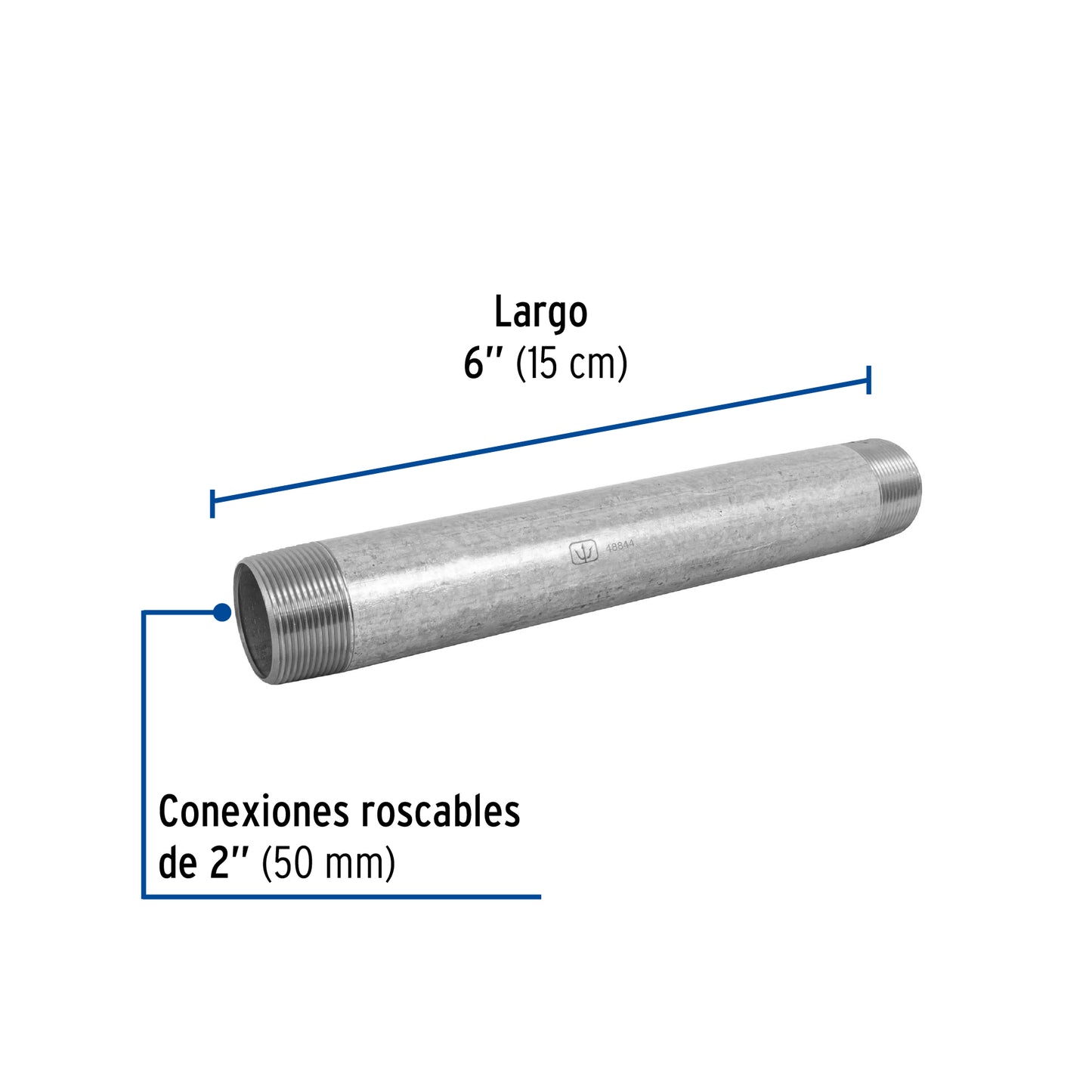 Niple, acero galvanizado, 2 x 6", cedula 40