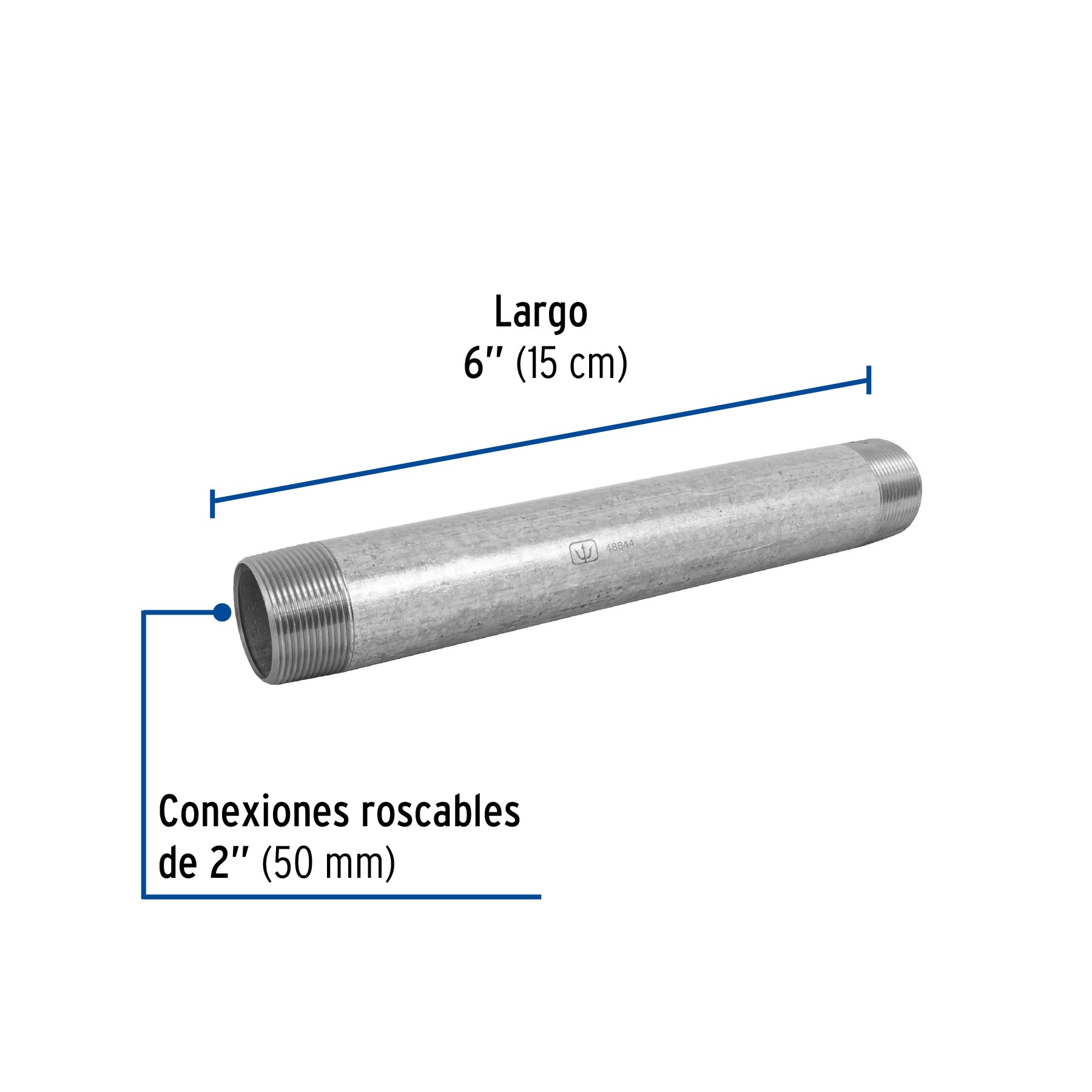 Niple, acero galvanizado, 2 x 6", cedula 40