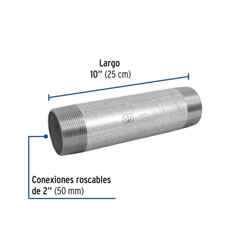 Niple de acero galvanizado 2 x 10", FOSET