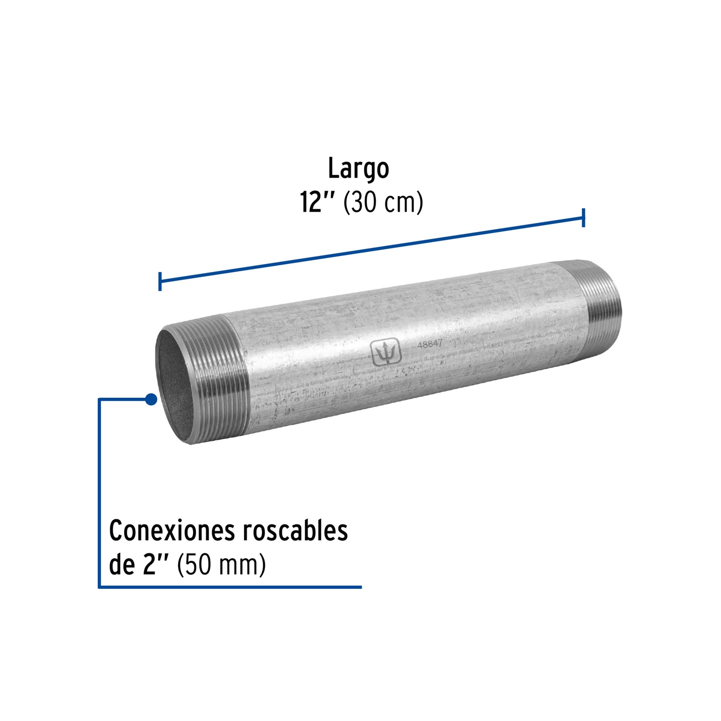 Niple, acero galvanizado, 2 x 12", cedula 40