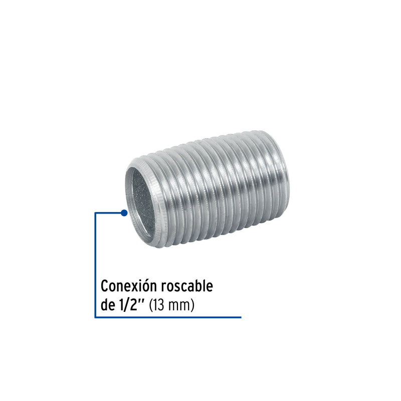 Niple, acero galvanizado, cuerda corrida, 1/2" cédula 40