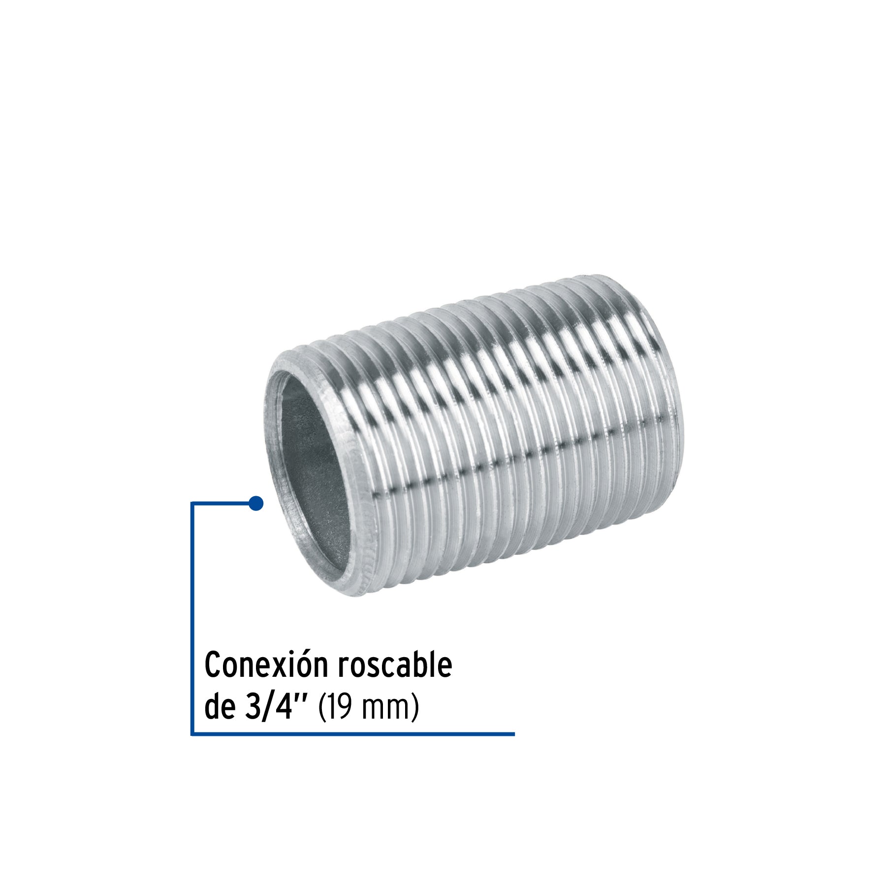 Niple, acero galvanizado, cuerda corrida, 3/4" cédula 40