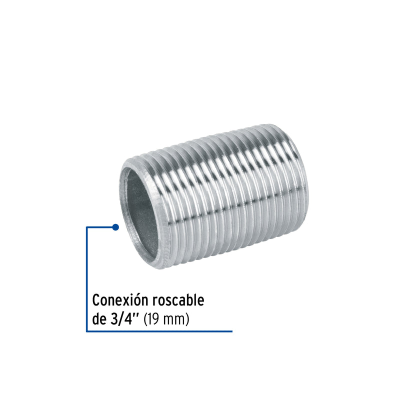 Niple, acero galvanizado, cuerda corrida, 3/4" cédula 40