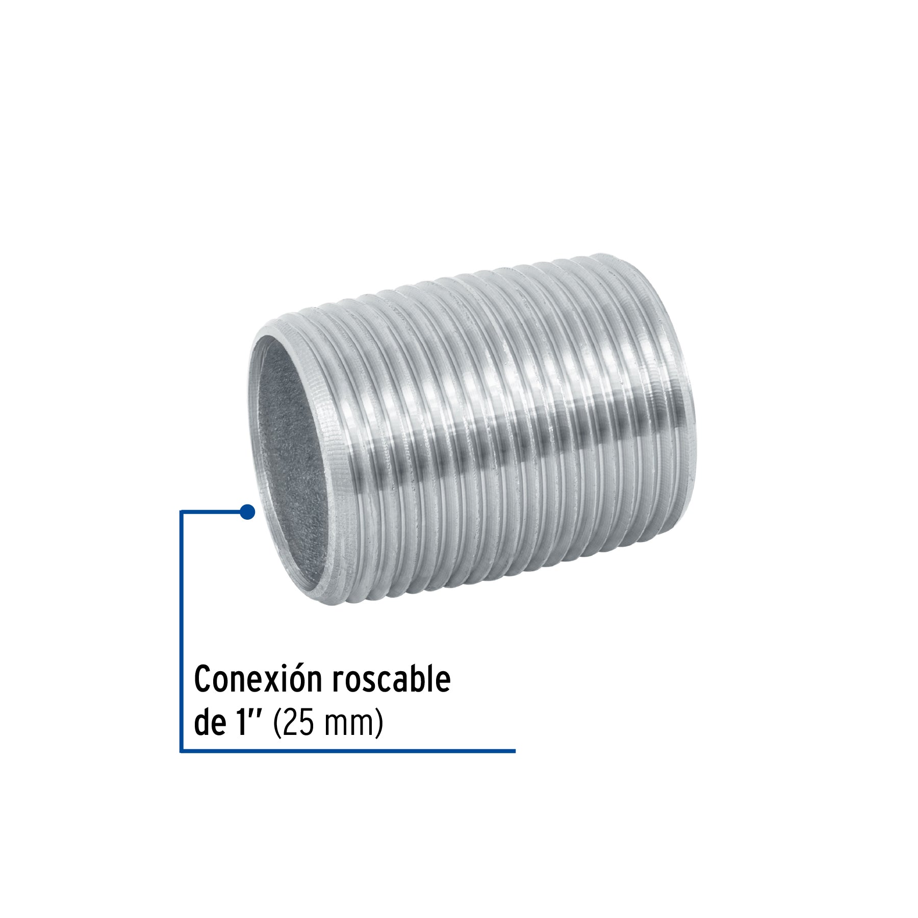 Niple, acero galvanizado, cuerda corrida, 1" cédula 40