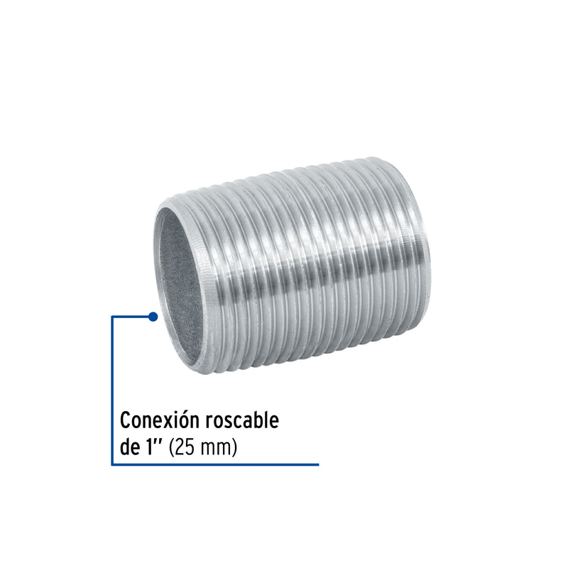 Niple, acero galvanizado, cuerda corrida, 1" cédula 40