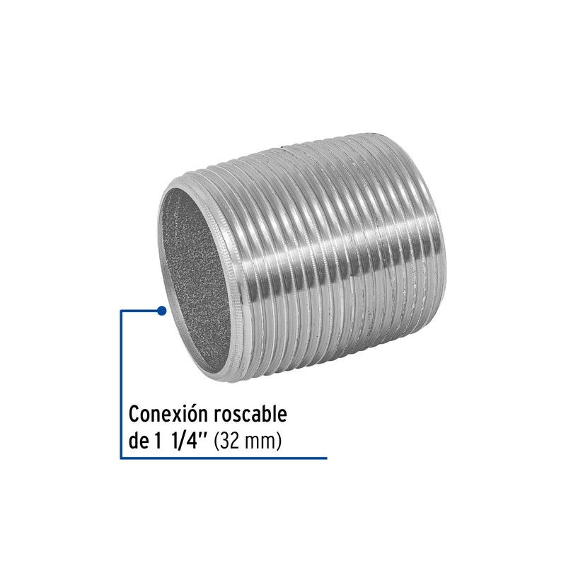 Niple de acero galvanizado 1-1/4" cuerda corrida, FOSET