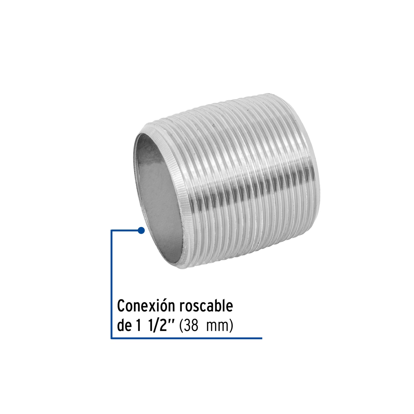 Niple, acero galvanizado, cuerda corrida, 1-1/2"