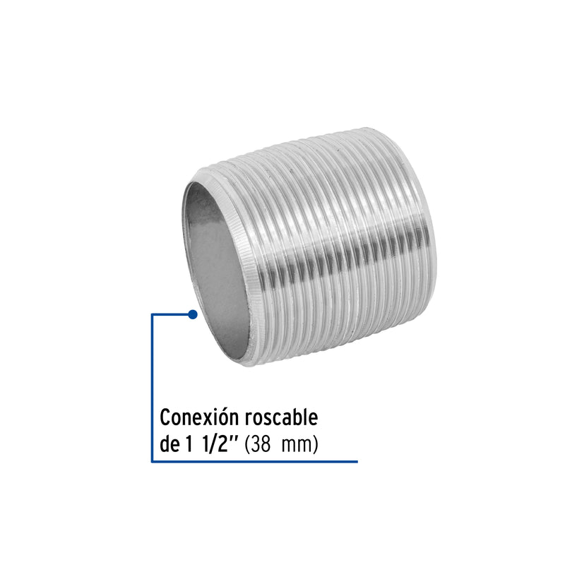 Niple de acero galvanizado 1-1/2" cuerda corrida, FOSET