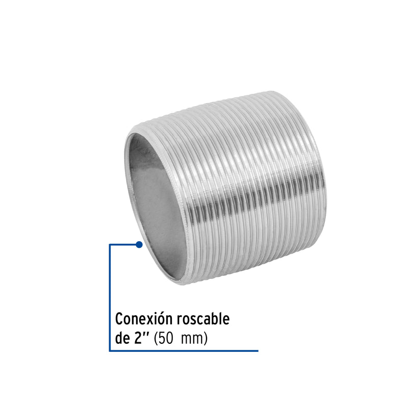 Niple de acero galvanizado 2" cuerda corrida, FOSET