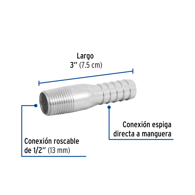 Niple galvanizado tipo botella, 1/2"