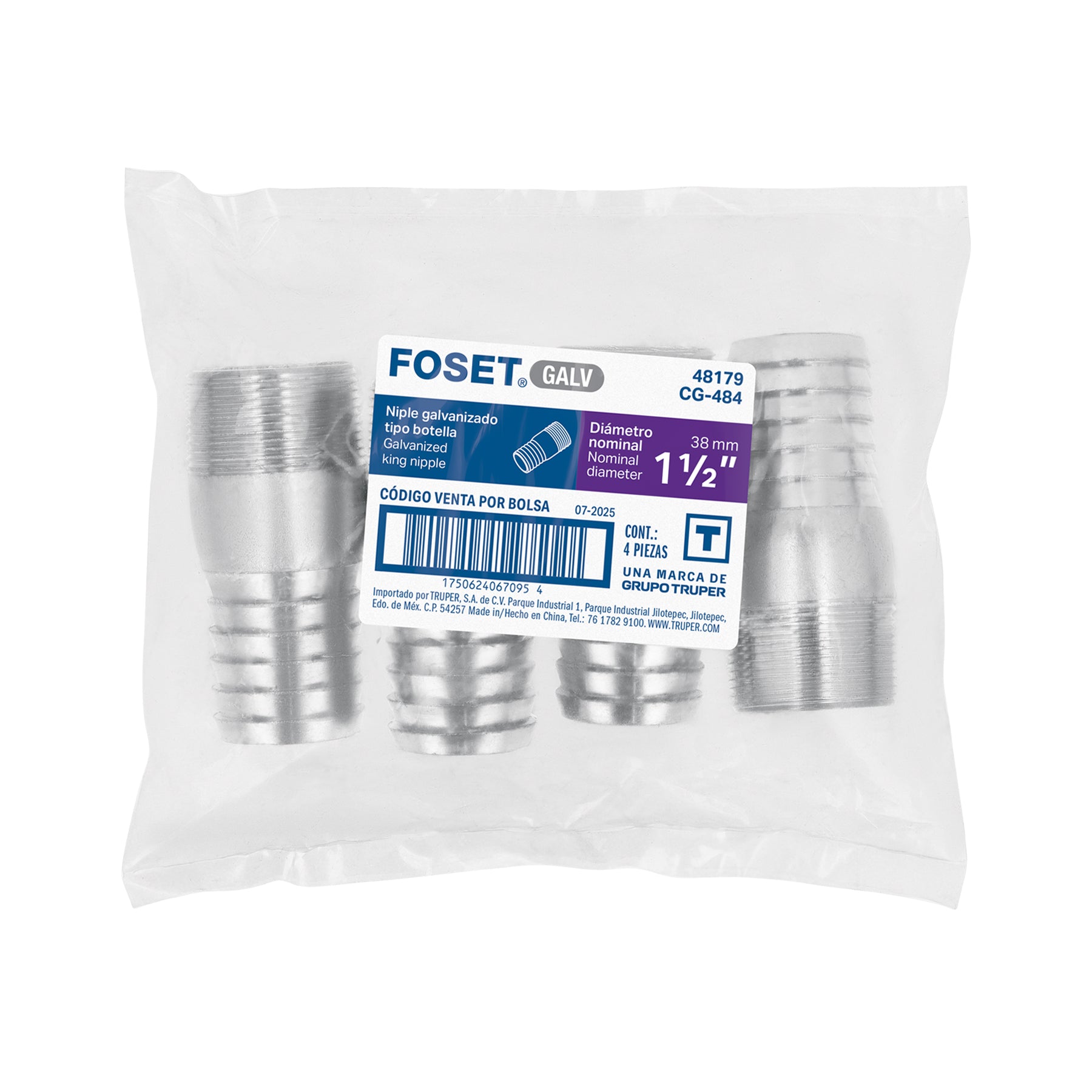 Niple galvanizado tipo botella, 1-1/2"