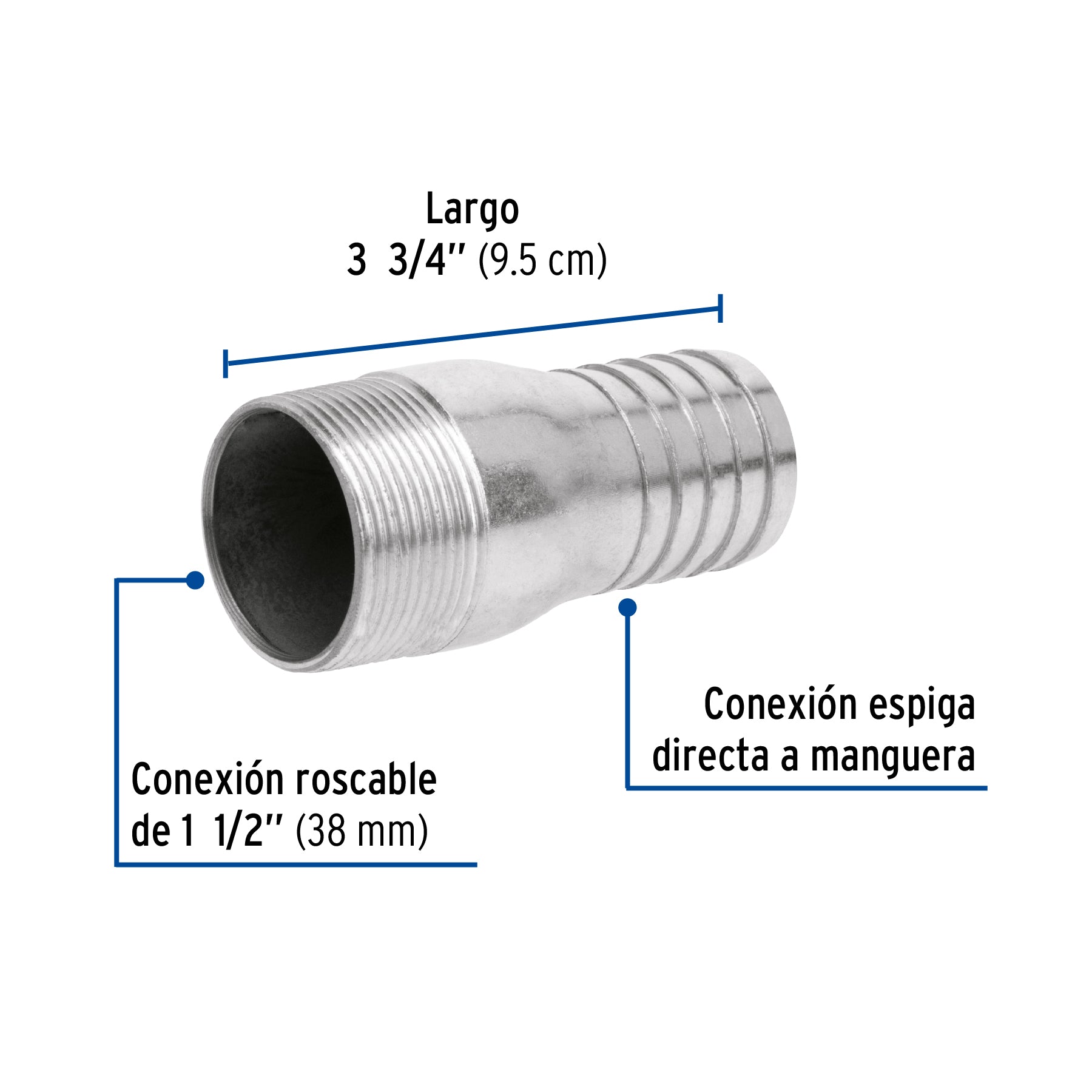 Niple galvanizado tipo botella, 1-1/2" (PIEZA)