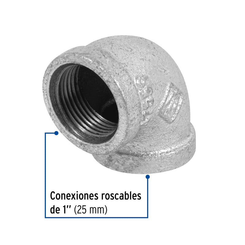 Codo 90°, acero galvanizado, 1"