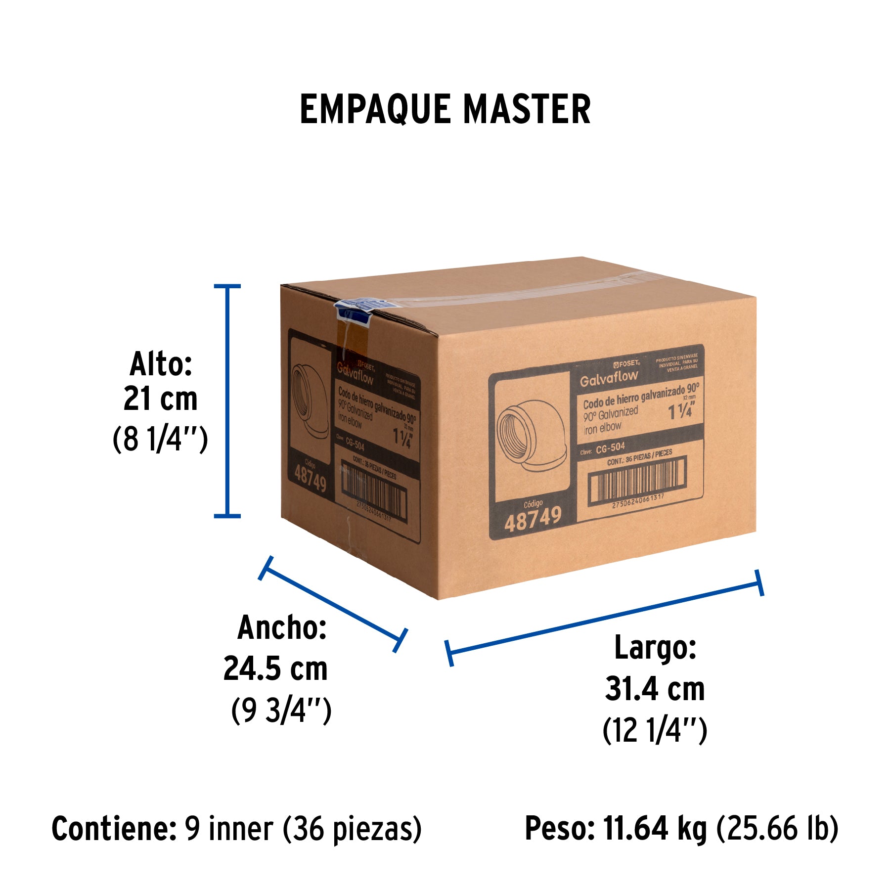 Codo 90°, acero galvanizado, 1-1/4"
