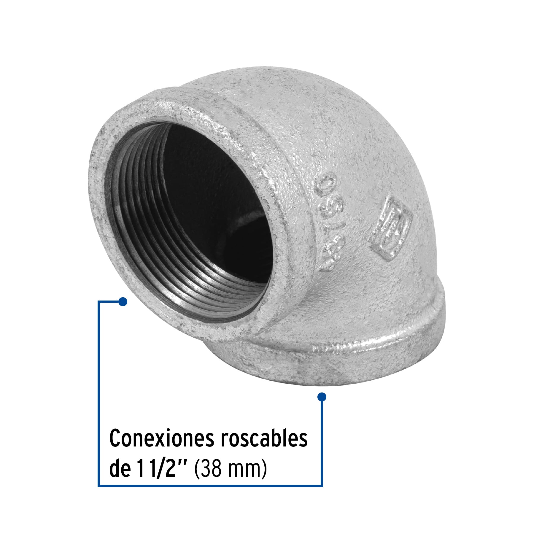 Codo 90°, acero galvanizado, 1-1/2"