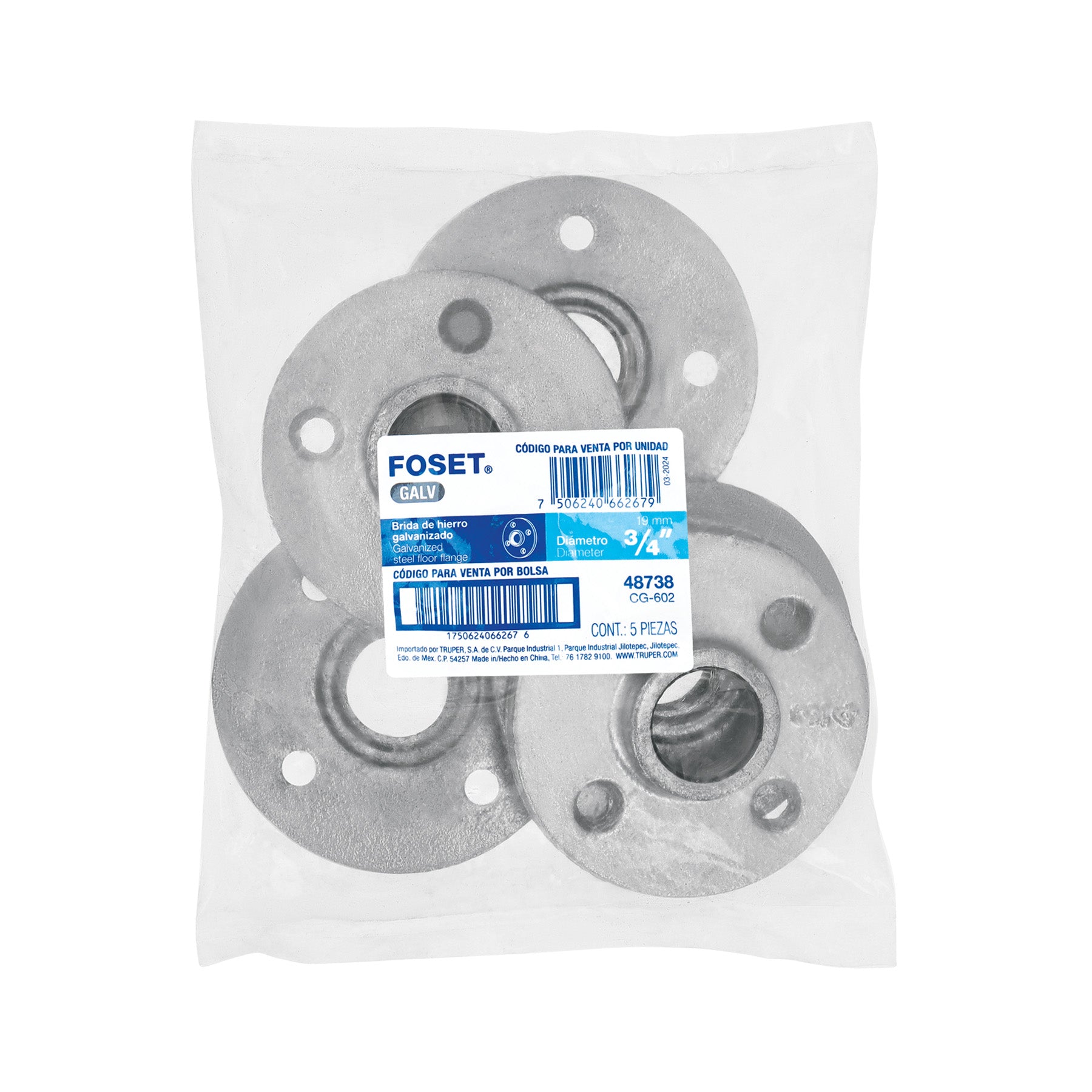 Brida, acero galvanizado, 3/4"