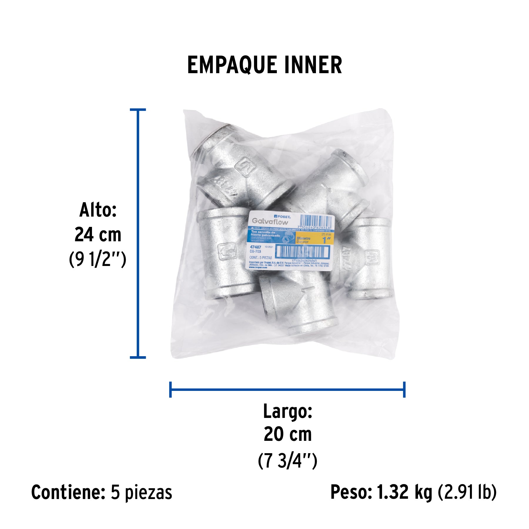 Tee sencilla, acero galvanizado, 1"