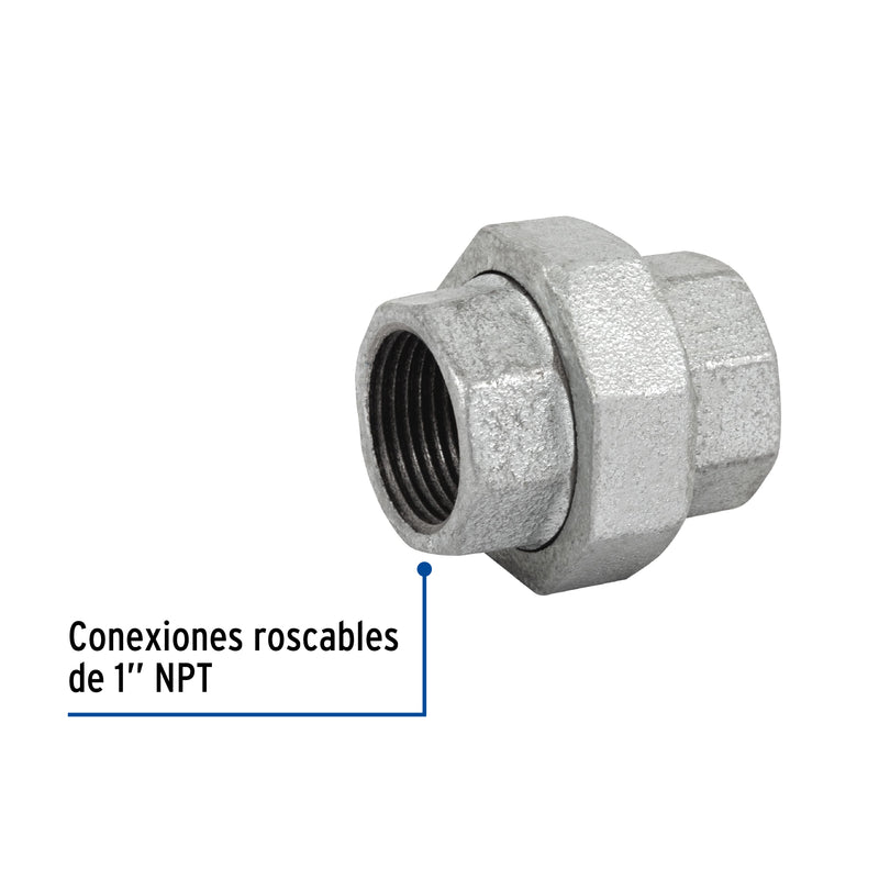 Tuerca unión, acero galvanizado, 1"