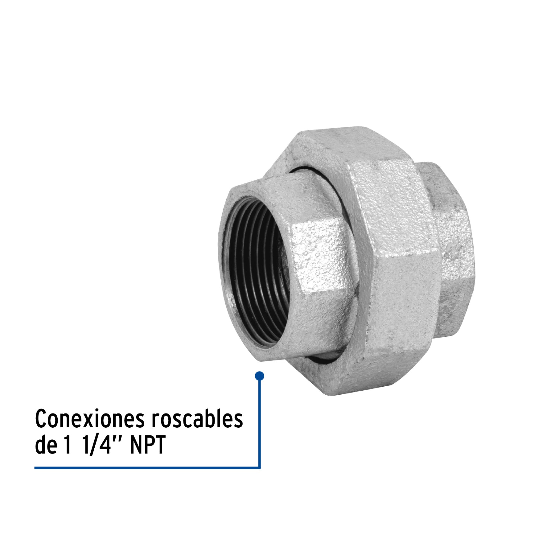 Tuerca unión, acero galvanizado, 1-1/4"