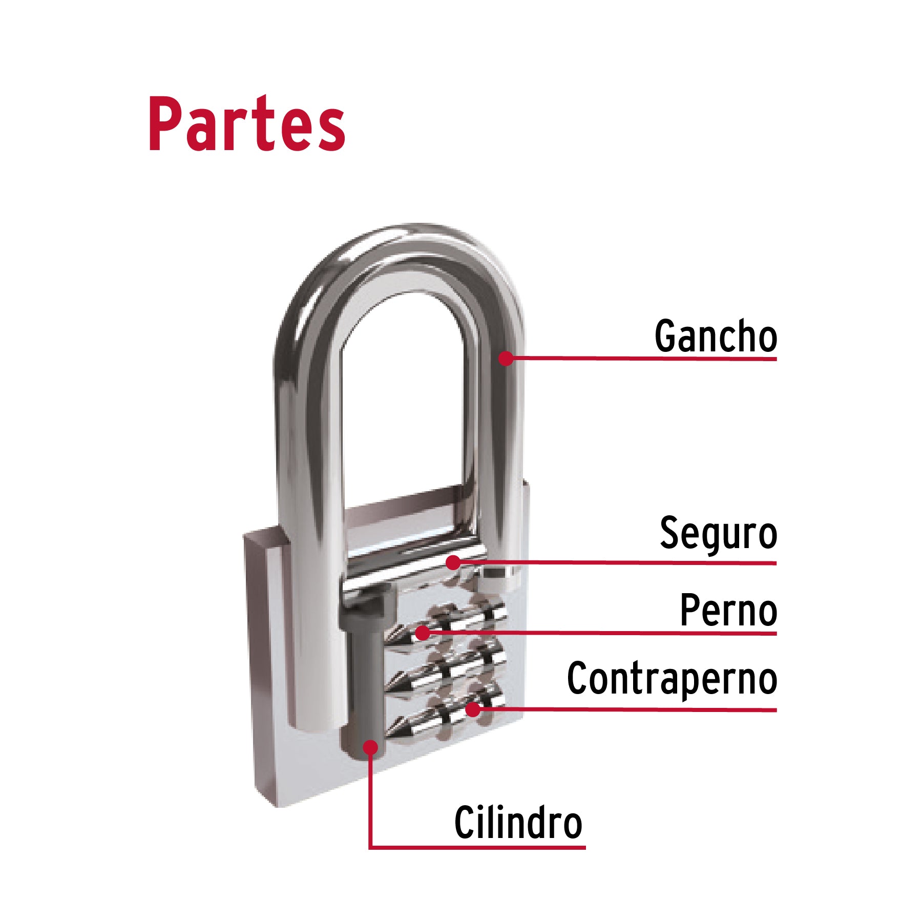 Candado de hierro, 38mm, gancho largo, caja